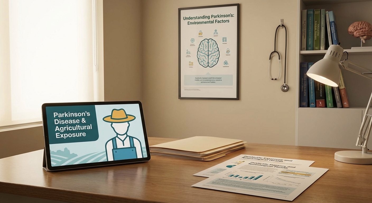 Medical consultation room with Parkinson's disease information and agricultural exposure documentation